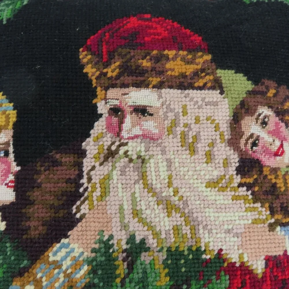 Father Christmas Papa Noel Children Needlepoint Throw Accent Pillow Xmas Holiday